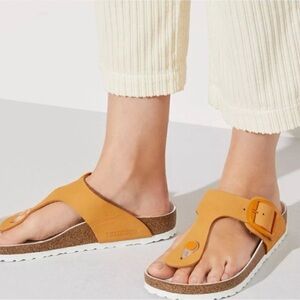 Birkenstock EXQUISITE Gizeh Big Buckle Orange and White Leather Sandals